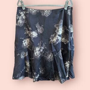 Banana Republic Vintage Y2K Lined Black Floral Tiered Knee Length Skirt 16